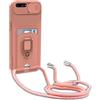 Dllatui Cover Compatibile con iPhone 8 Plus/7 Plus/6S Plus/6 Plus, Cover con Cordino Tracolla, Slidable Fotocamera Protezione Custodia,Supporto,Slot Schede, Silicone Case (Pink)