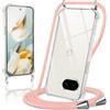 Coiwxmoi Cover per Google Pixel 9A con Cordino 6,3,Trasparente Custodia con Laccio Tracolla Corda Catena Cinghia,Ultra Morbido Silicone TPU Antiurto Case per Google 9A 5G, Oro Rosa