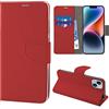 N NEWTOP Cover Compatibile con Apple iPhone 14 PLUS, HQ Lateral Custodia Libro Flip Chiusura Magnetica Portafoglio Simil Pelle Stand Protezione Completa Case TPU Anti Urto (Rosso)