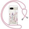 Yoedge Cover con Cordino per Google Pixel 8a 6,1, Trasparente Aesthetic Disegni Fiori Custodia con Collana Tracolla Laccio Collo, Sottile TPU Bumper Silicone + PC Antiurto Protettiva Case,03