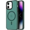 Mixroom - Cover Custodia Bumper Opaco per iPhone 12 Compatibile con MagSafe Accessori Cerchio Magnetico Integrato Retro Semitrasparente Bordo Morbido in TPU Silicone Verde Scuro