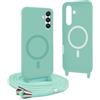 YFSYLL Magnetica Cover per Samsung Galaxy S23 FE con Cordino,Compatibile con MagSafe,Silicone Case con Regolabile Cordino da Collo Nylon Catena Collana Tracolla - Verde menta