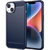 owlhold Cover per iPhone 14 Plus, Custodia Spazzolata e Fibra di Carbonio Morbido Silicone TPU Slim Fit Case, Antiurto, Antigraffio, Antiscivolo, Protezione Grado Militare, Blu