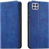 OKZone Cover per Samsung Galaxy A22 5G, Custodia Flip Pelle Portafoglio Magnetica Libro [Slot Schede], Silicone TPU Bumper Wallet Supporto Cover, Antiurto [Kickstand] (Blu)