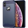 owlhold Cover per iPhone X/iPhone XS, Custodia Spazzolata e Fibra di Carbonio Morbido Silicone TPU Slim Fit Case, Antiurto, Antigraffio, Antiscivolo, Protezione Grado Militare, Blu