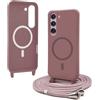 Bigcousin Magnetica Cover con Cordino per Samsung Galaxy S23,[Compatibile con MagSafe], Cover in Silicone, Regolabile Cordino da Collo Nylon Catena Collana Tracolla,Rosa Gold