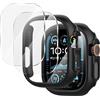 Diruite 2+2 Pezzi Pellicola Protettiva per Apple Watch Ultra 3/2/1 49mm Cover,PC Custodia*2&Trasparente Vetro Temperato Pellicola*2,Nero(HD),49mm