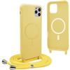 YFSYLL Magnetica Cover per iPhone 13 Pro Max con Cordino,Compatibile con MagSafe,Silicone Case con Regolabile Cordino da Collo Nylon Catena Collana Tracolla - Giallo