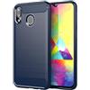 owlhold Cover per Samsung Galaxy A20E, Custodia Spazzolata e Fibra di Carbonio Morbido Silicone TPU Slim Fit Case, Antiurto, Antigraffio, Antiscivolo, Protezione Grado Militare, Blu