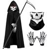 AsyinXson Costume di Halloween per Bambini, Costume da Morte, Halloween Falce, Scheletro Guanti, Maschera Teschio, per Halloween, Giochi di Ruolo di Carnevale, Feste in Costume (5-7)