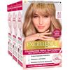 L'Oreal Paris L'Oréal Paris Tinta Permanente Excellence Creme 8.1 Biondo Chiaro Cenere Colorazione Triplo Trattamento Copre 100% dei Capelli Bianchi Lunga Durata con Acido Ialuronico - 3 Tinte