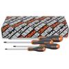 Beta 1209E/PZ‑S4 - Set 4 Giraviti Evox Pozidriv®/Supadriv®, Acciaio Cromato con Punte Nere, Impugnatura Bi‑materiale Ergonomica, Misure PZ0-PZ3