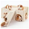 Colrid Casa per Porcellini d'India con Rampa 4 Entrate | Accessori per Conigli | Legno Naturale 38x25x18 cm | Giocattolo per Piccoli Animali
