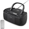 MEDION E65010 - Radio stereo (lettore CD, cassetta, porta USB, ingresso audio AUX, riproduzione MP3, radio FM PLL, 40 stazioni, funzionamento a batteria, telecomando) nero