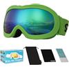 OUTDOORSPARTA Occhiali da sci per bambini, Occhiali da snowboard per bambini per ragazzi Ragazze Bambino Età 3-14 (5. Cornice Verde, Specchio Dorato a Lente Rosso Verde)