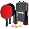JOYJ Set da Ping Pong, 2 Racchette da Ping Pong, 3 Palline, 1 Regolabile Rete per attività All'aperto al Coperto, 1 Borsa