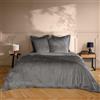Douceur d'Intérieur Velina Parure 3 Pezzi, 240 x 220 cm, Antracite, Velluto Tinta Unita
