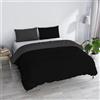 Italian Bed Linen Copripiumino Matrimoniale, Tinta Unita Double Face, Parure Copripiumino VERA, con Sacco Piumone 250x200cm + coppia federe 50x80cm NERO/FUMO