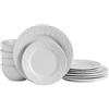 ECHTWERK servizio da tavola 12 pezzi New Modern, per 4 persone, effetto ardesia, in gres, 4 piatti piani, 4 piattini, 4 ciotole, bianco