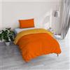 Italian Bed Linen Copripiumino Singolo, Tinta Unita Double Face, Parure Copripiumino VERA, con Sacco Piumone 150x200cm + federa 50x80cm ARANCIO/GIALLO