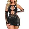 Ella Lust Abito aderente sexy con strass scintillanti - Pagliaccetto con guanti in rete esotici Tuta da festa Body da ballo per donne con ritagli in rete(Black,O,10531r)