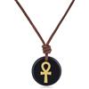 COAI Collana da Uomo e da Donna in Vera Pelle con Ciondolo di Ossidiana Nera, Collana di Ossidiana Unisex con Simbolo Croce Ankh