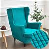 WJHDWYD 2-Pezzi Copripoltrona con Orecchie Elasticizzato, Tinta unita jacquard Addensare Strandmon Copridivano da 1 Posto con Fodera per Cuscino, Lavabile, per Soggiorno Camera(Turchese)
