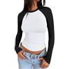 LACOZY Camicie da donna a maniche lunghe Y2K Raglan Top Color Block T-Shirt Girocollo Slim Fit Crop Top Camicia per uscire, Bianco Nero Combo, M