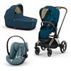Cybex - Trio Priam Con Seggiolino Auto Cloud G Plus iSize Mountain Blue + Telaio Chrome Brown + Cloud G Plus I-Size Stormy Blue