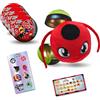 Miraculous Ladybug, giocattolo da collezione capsula 4-1, Set di 4, Miraball sorpresa: Kwami in peluche estensibile,Sfera di metallo con immagini dei personaggi,Adesivi luccicanti,Nastro per appendere