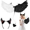 MONCAP 2pz Ali Angelo Nero e Bianco Costume con Ali d'Angelo Ali Diavolo Carnevale Decorative Ali d'Angelo per Bambini Costume Angelo Nero e Bianco Donna-Corna Ali-per Carnevale Feste Maschera