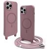 BGHHEU Magnetica Cover per iPhone 14 Pro con Cordino,[Compatible con Magsafe],Custodia Silicone con Regolabile Collana Sottile Morbida Case,Rosa Gold