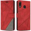SONWO Cover per Huawei Y6 2019 / Huawei Honor 8A Custodia, Flip Caso in PU Pelle Case Cover Premium Portafoglio Custodia per Huawei Y6 2019 / Huawei Honor 8A, Supporto Stand, Slot per Schede, Rosso