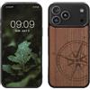 kwmobile Custodia Compatibile con Apple iPhone 17 PRO Max Cover - Back Case in Legno con Bumper in Silicone TPU - Bussola Vintage Marrone Scuro
