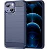 owlhold Cover per iPhone 13 / iPhone 14, Custodia Spazzolata e Fibra di Carbonio Morbido Silicone TPU Slim Fit Case, Antiurto, Antigraffio, Antiscivolo, Protezione Grado Militare, Blu