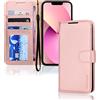 TECHGEAR iPhone 13 Mini Cover - Custodia Portafoglio in Pelle Sintetica con TPU Antiurto, Funzione di Supporto con Slot per Schede e Cinturino da Polso per iPhone 13 Mini (5,4 Pollici, 2021) - Rosa
