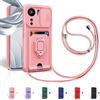 Aithne Cover Compatibile con Xiaomi Poco C65/Redmi 13C, Slidable Protezione Fotocamera, 360°Anello Support Slot Schede Cordino Collana Necklace Silicone Case - Pink