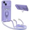 YFSYLL Cover Compatibile con iPhone 13 con Cordino,Custodia con Cordino Silicone Cover,Protezione Fotocamera,360°Anello Supporto,Porta Carte,Viola