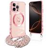 Pnakqil Magnetica Cover per iPhone 16 Pro Max con Cordino, Compatibile con MagSafe, Sottile Cuore Silicone Custodia con Tracolla, Elettrolitico TPU Case con Collana per iPhone 16 Pro Max 6.9, Rosa