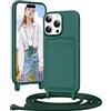 Vauki Cover per iPhone 16 Pro Max con Cordino Porta Carte, Morbido TPU Silicone Case con Laccio Tracolla, Regolabile e Rimovibile, Antiurto AntiGraffio Case per iPhone 16 Pro Max,Verde Scuro