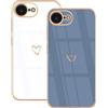 Lonrapa 2 Pezzi Cover per iPhone 16e Amore Cuore Motivo Design Morbido Placcatura Custodia per iPhone 16e 2025 Specchio Silicone Antiurto Protettiva Case per Ragazze - Bianco e Blu