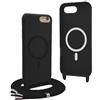 YFSYLL Magnetica Cover per iPhone 8 Plus / 7 Plus con Cordino,Compatibile con MagSafe,Silicone Case con Regolabile Cordino da Collo Nylon Catena Collana Tracolla - Nero