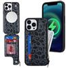 SailorTech Custodia per iPhone 14 Pro Max Custodia in Pelle con porta carte di credito mag safe, iPhone 14 Pro Max Custodia con slot per carte di credito Portafoglio Zipper per donna-Leopardo Nero