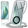 Coiwxmoi Cover per Honor Magic 5 Lite 5G con Cordino 6,67,Trasparente Custodia con Laccio Tracolla Corda Catena Cinghia,Ultra Morbido Silicone TPU Antiurto Case, Grigio Chiaro