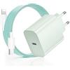 Kndaa 20W Caricatore per iPhone USB C Rapido Caricabatterie con Cavo USB-C Lighting 2M, PD3.0 Tipo C Adattatore Spina Alimentatore per iPhone 14/14 Plus/14 Pro/14 Pro Max /13/12/11/XS/XR/X/SE - Verde