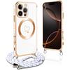 Pnakqil Magnetica Cover per iPhone 16 Pro Max con Cordino, Compatibile con MagSafe, Sottile Cuore Silicone Custodia con Tracolla, Elettrolitico TPU Case con Collana per iPhone 16 Pro Max 6.9, Bianco