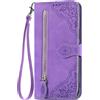 BLOTECH Flip Folio PU Pelle Portafoglio per OPPO Reno 13 FS 5G Cover con chiusura magnetica,tasca con cerniera,con 7 scomparti per carte di credito,con Cinturino da Polso Magnetica Fiore Cover Viola