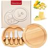 Gykutix Tagliere per Formaggi in Legno con 4 Coltelli Formaggio Set, Tagliere Formaggio Rotondi Con Coltelli da Formaggio Set per Picnic Feste Frutta Verdura Carne