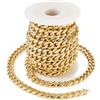 FASHEWELRY, Catene in alluminio a maglia barbazzale sfaccettate da 5 m, 12 x 9 x 3,5 mm, catena a maglie in metallo dorato, non saldata, catene cubane spesse con bobina per gioielli, collane e