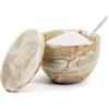 MARBLOUS KRAFTS Saliera in marmo di onice verde con coperchio e cucchiaio, 7,6 x 10,2 cm, sale e pepe per cucina, porta sale con coperchio e cucchiaio